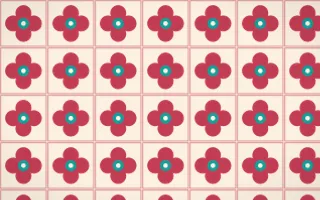 Island Punch Quatrefoil Tile — light red, teal and beige azulejo background