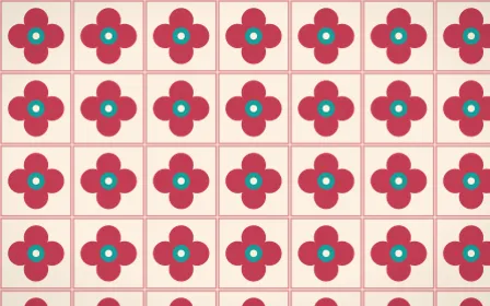 Island Punch Quatrefoil Tile — light red, teal and beige azulejo background