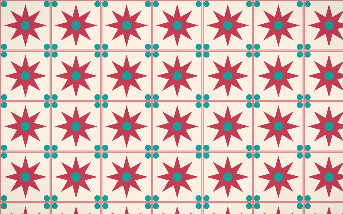 Island Punch Star Tile — light red, teal and beige azulejo background