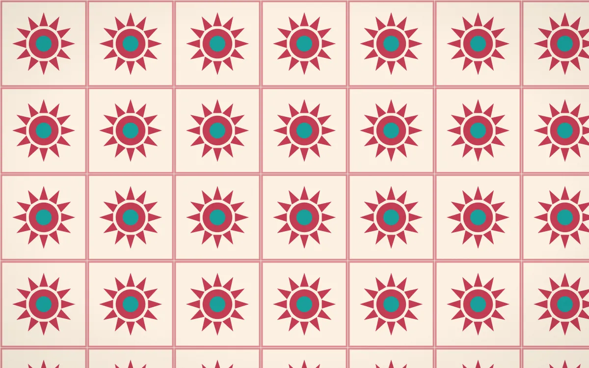 Island Punch Sunburst Tile — light red, teal and beige azulejo background
