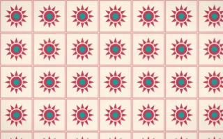 Island Punch Sunburst Tile — light red, teal and beige azulejo background