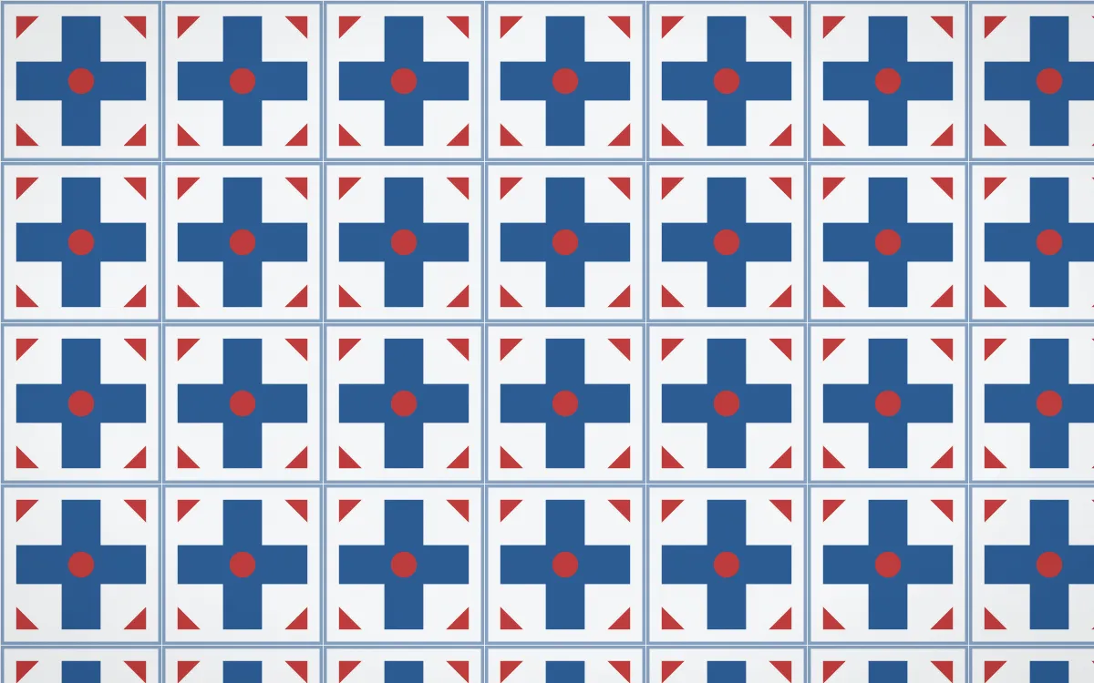Iznik Blue Cross Tile — light blue, red and white azulejo background
