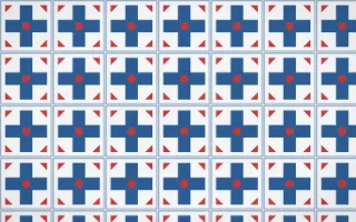 Iznik Blue Cross Tile — light blue, red and white azulejo background