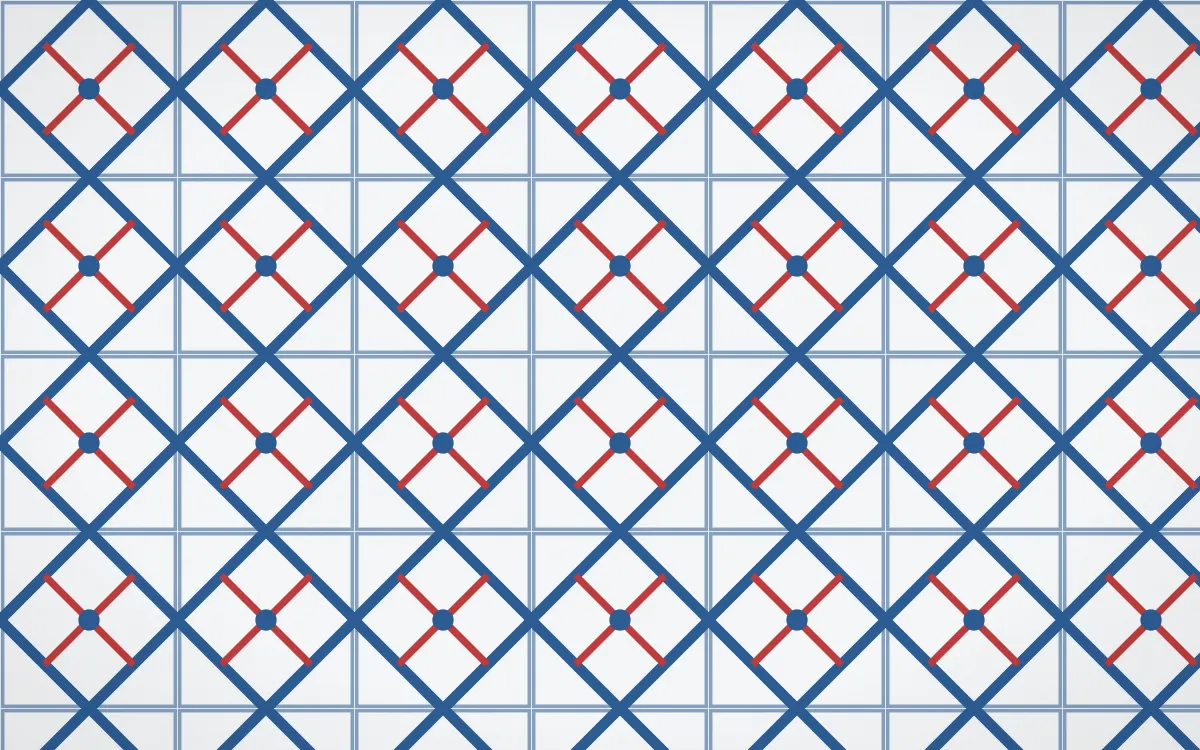 Iznik Blue Lattice Tile — light blue, red and white azulejo background