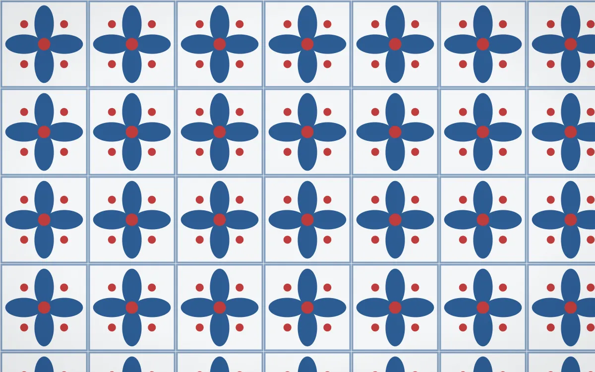 Iznik Blue Petal Tile — light blue, red and white azulejo background
