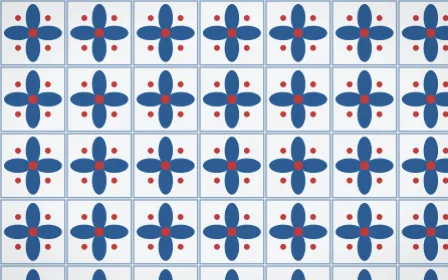 Iznik Blue Petal Tile — light blue, red and white azulejo background