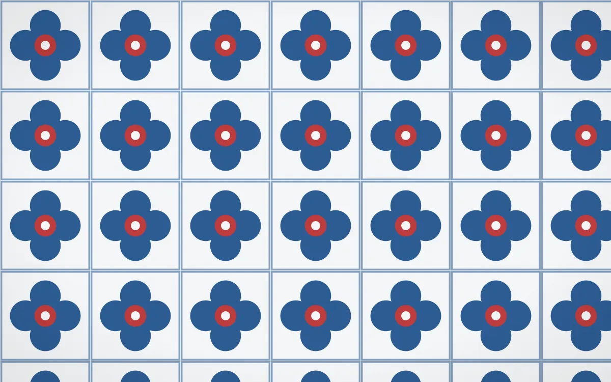 Iznik Blue Quatrefoil Tile — light blue, red and white azulejo background