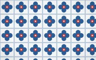 Iznik Blue Quatrefoil Tile — light blue, red and white azulejo background