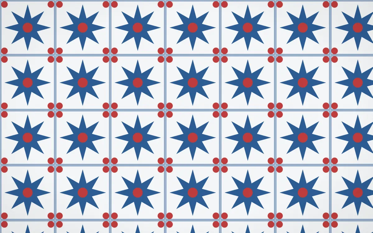 Iznik Blue Star Tile — light blue, red and white azulejo background