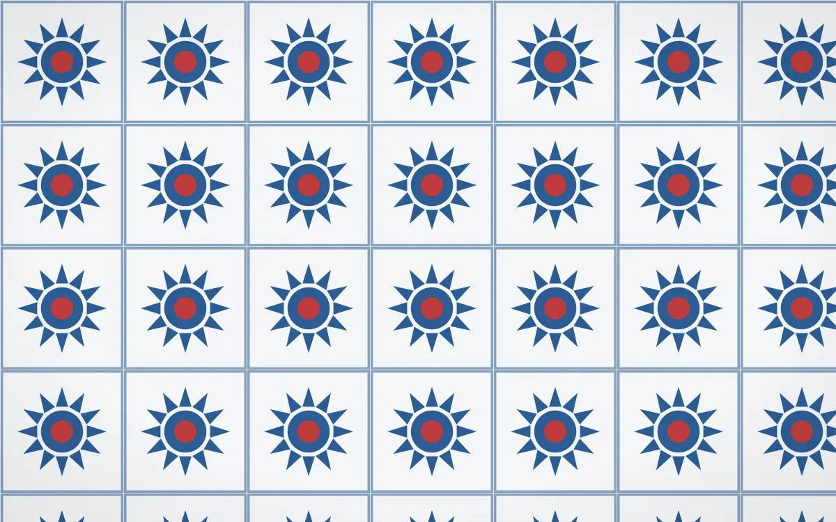 Iznik Blue Sunburst Tile — light blue, red and white azulejo background