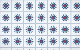 Iznik Blue Sunburst Tile — light blue, red and white azulejo background