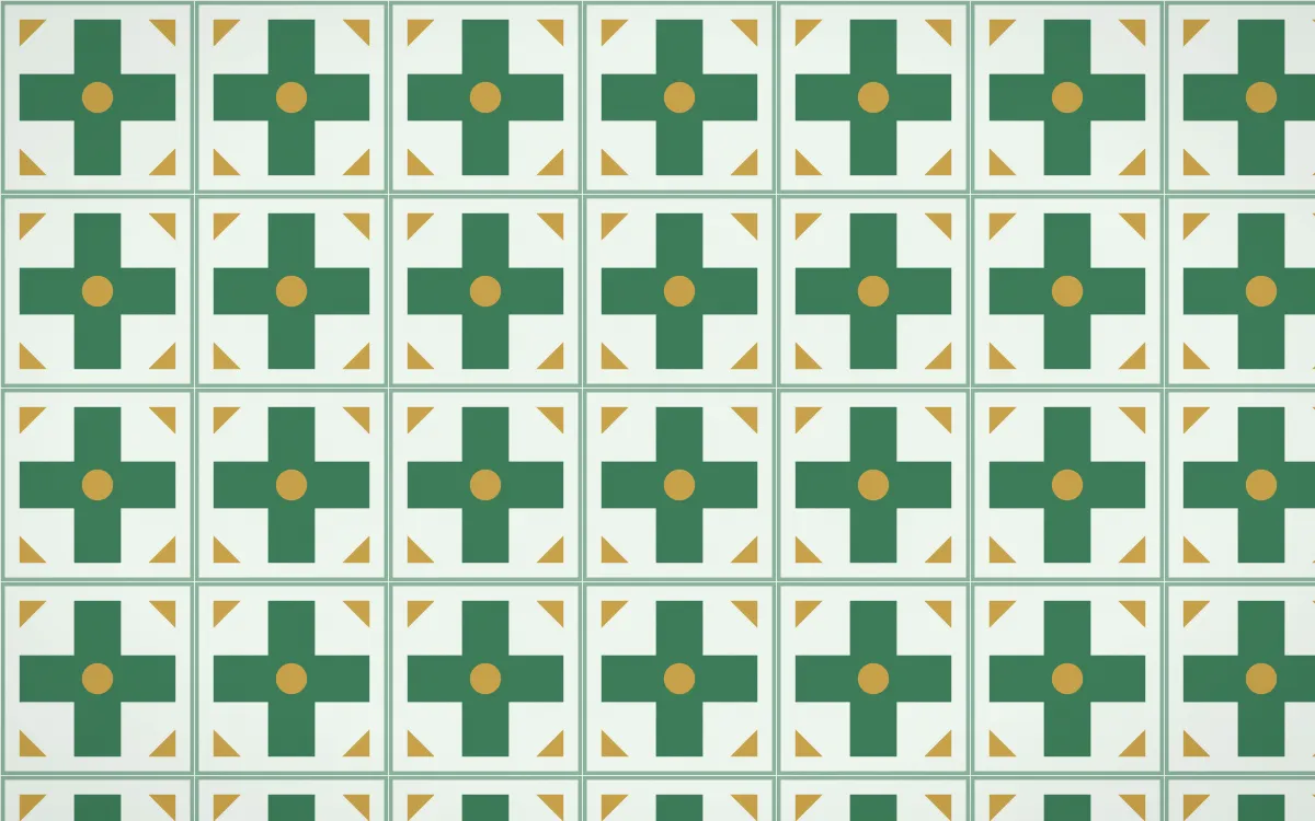 Jade Dynasty Cross Tile — light green, gold and white azulejo background