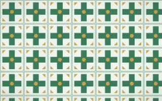 Jade Dynasty Cross Tile — light green, gold and white azulejo background