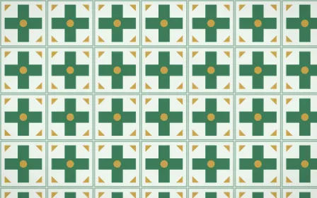 Jade Dynasty Cross Tile — light green, gold and white azulejo background