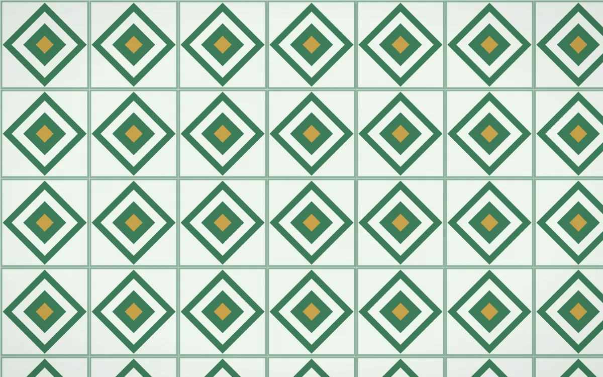 Jade Dynasty Diamond Tile — light green, gold and white azulejo background