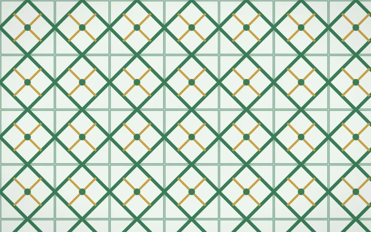 Jade Dynasty Lattice Tile — light green, gold and white azulejo background