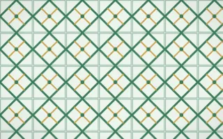 Jade Dynasty Lattice Tile — light green, gold and white azulejo background