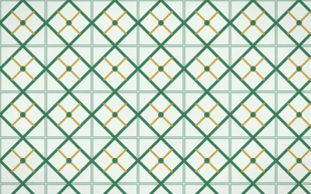 Jade Dynasty Lattice Tile — light green, gold and white azulejo background