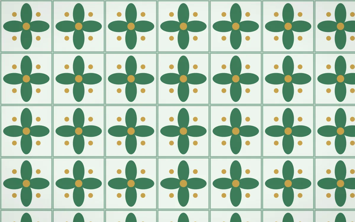 Jade Dynasty Petal Tile — light green, gold and white azulejo background