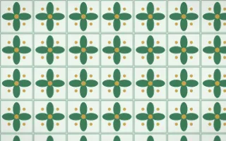 Jade Dynasty Petal Tile — light green, gold and white azulejo background