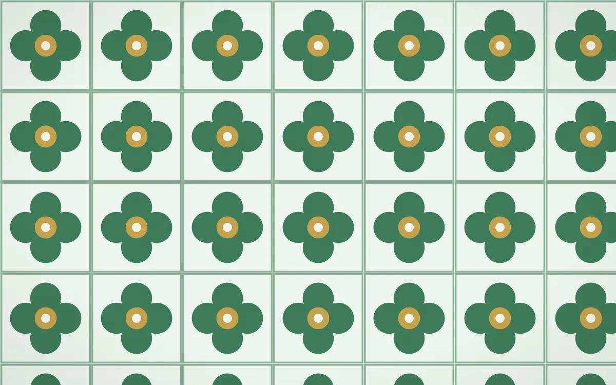 Jade Dynasty Quatrefoil Tile — light green, gold and white azulejo background