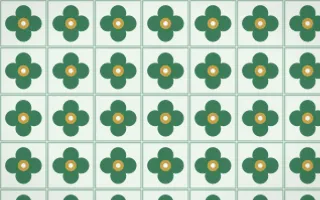 Jade Dynasty Quatrefoil Tile — light green, gold and white azulejo background