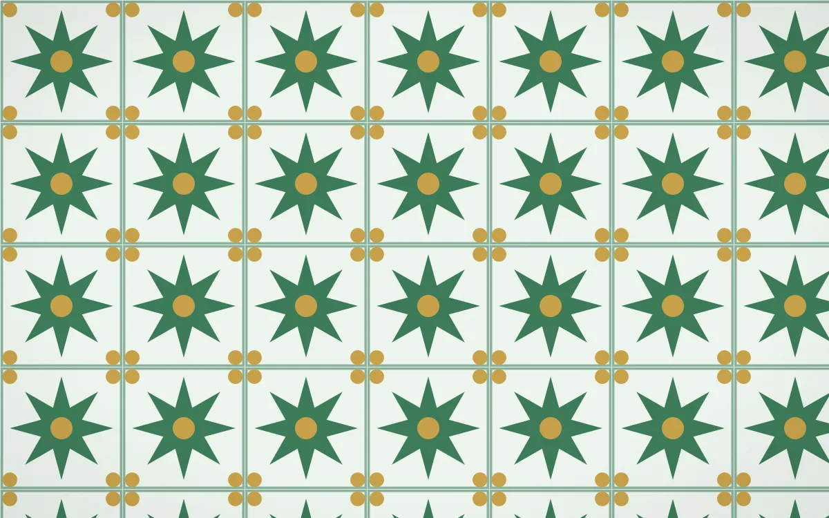 Jade Dynasty Star Tile — light green, gold and white azulejo background