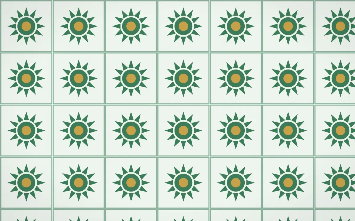 Jade Dynasty Sunburst Tile — light green, gold and white azulejo background