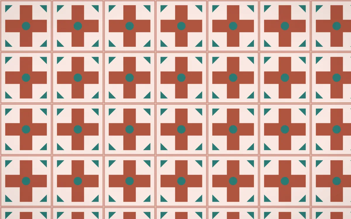 Jaipur Rose Cross Tile — light red, teal and orange azulejo background