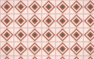 Jaipur Rose Diamond Tile — light red, teal and orange azulejo background