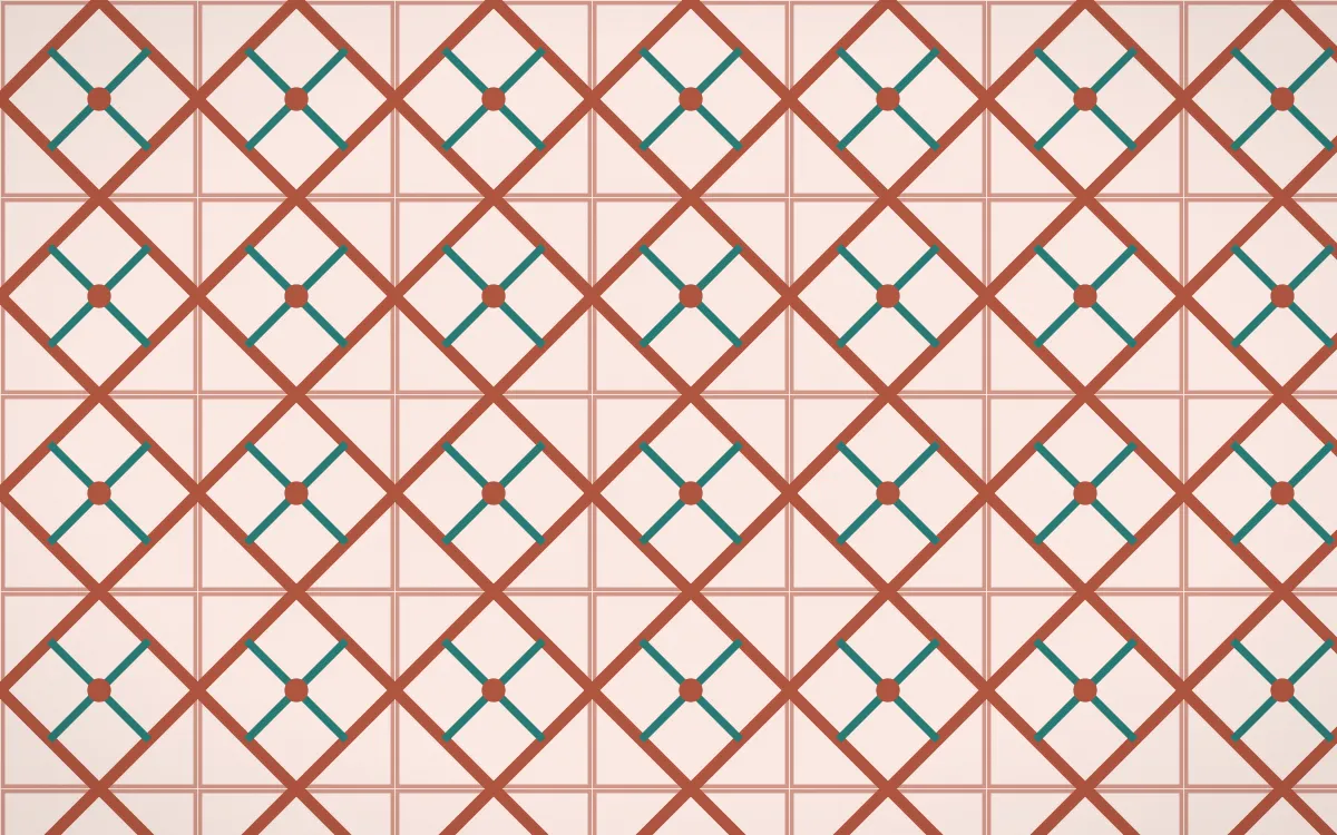 Jaipur Rose Lattice Tile — light red, teal and orange azulejo background
