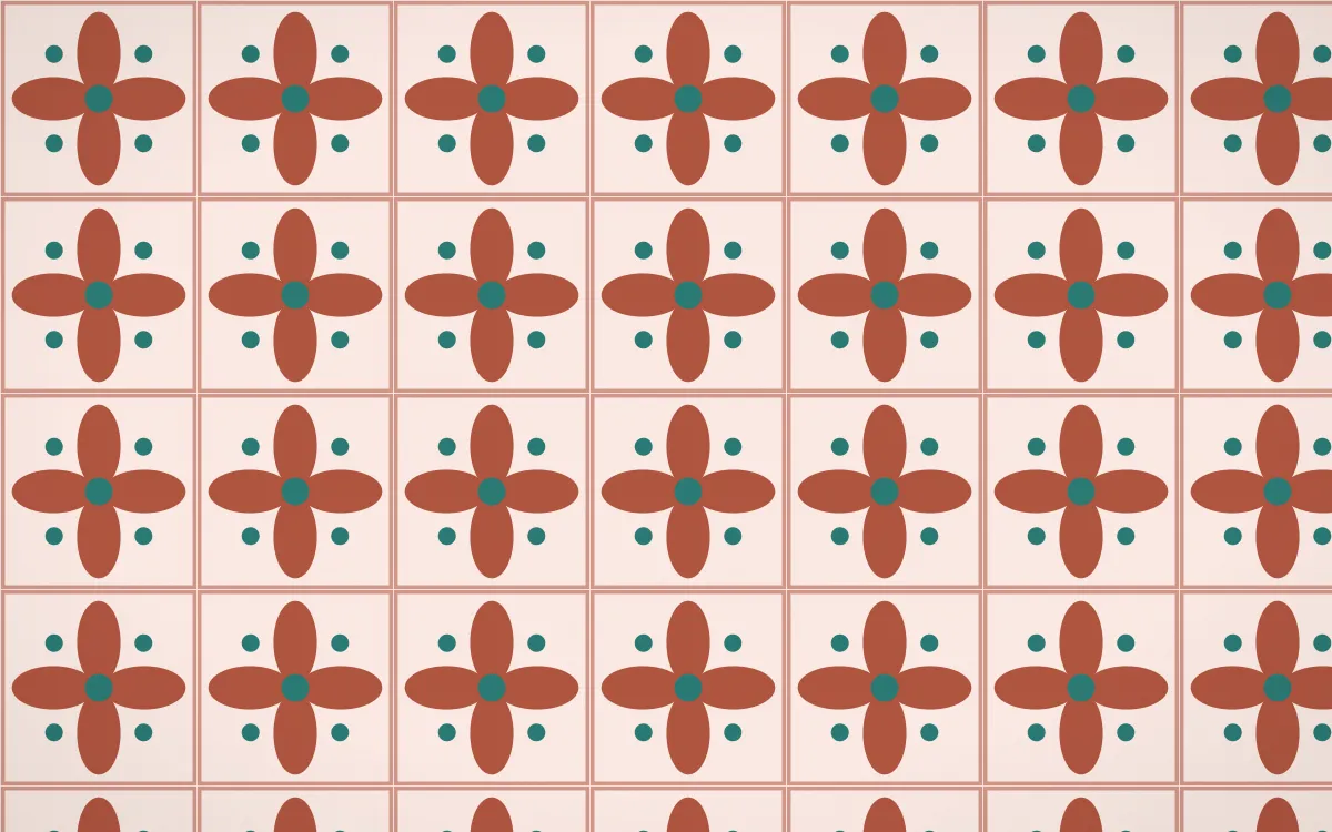 Jaipur Rose Petal Tile — light red, teal and orange azulejo background