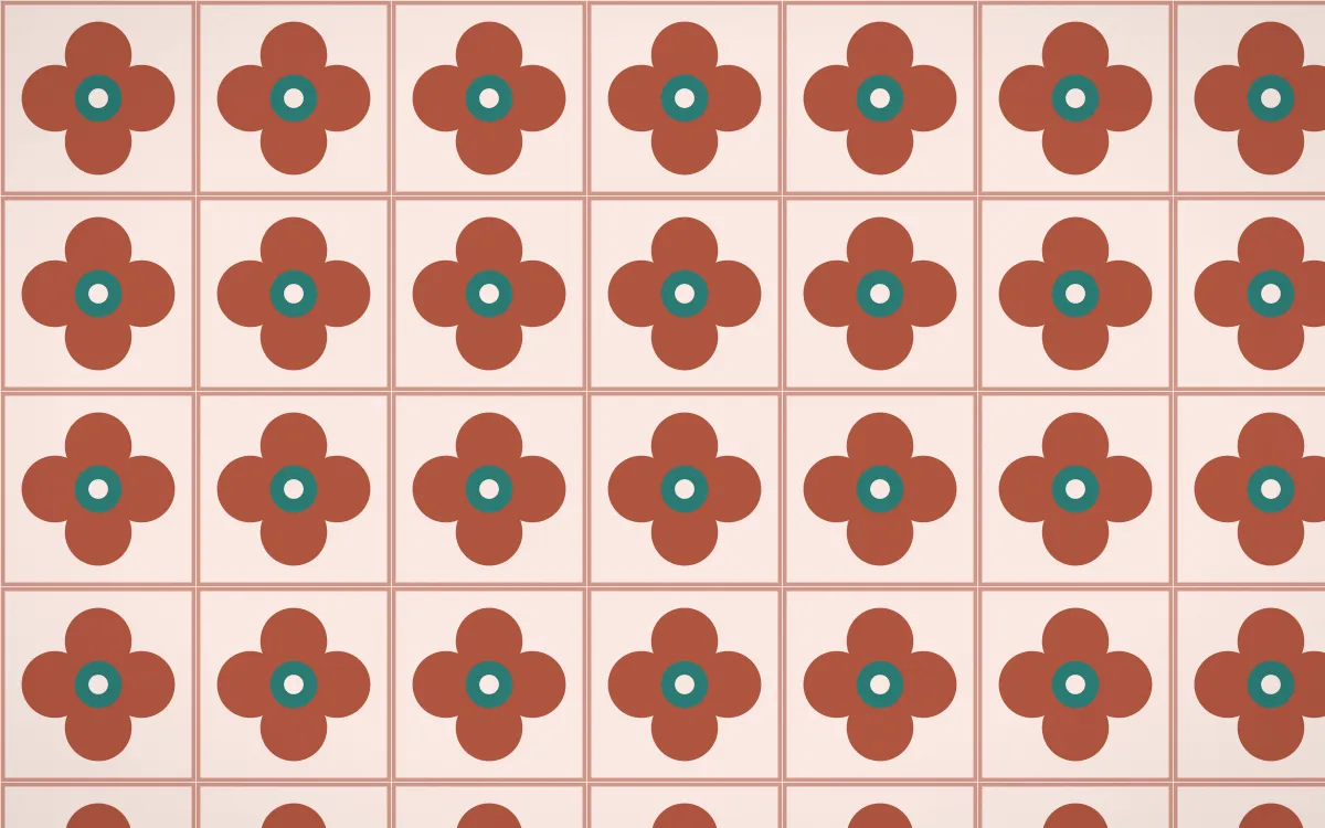 Jaipur Rose Quatrefoil Tile — light red, teal and orange azulejo background