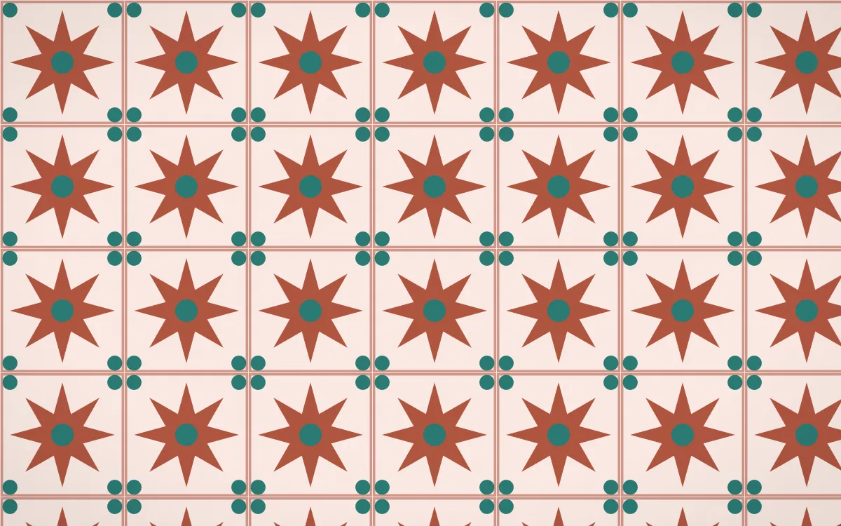Jaipur Rose Star Tile — light red, teal and orange azulejo background