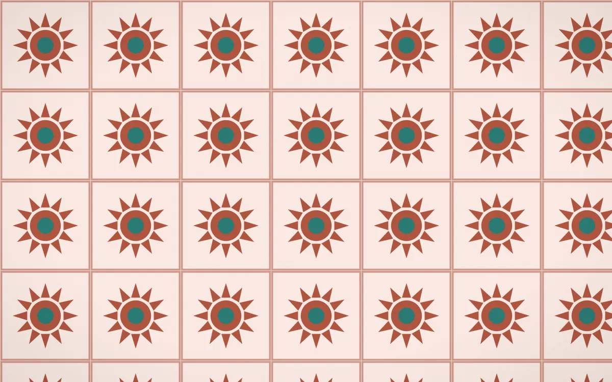 Jaipur Rose Sunburst Tile — light red, teal and orange azulejo background