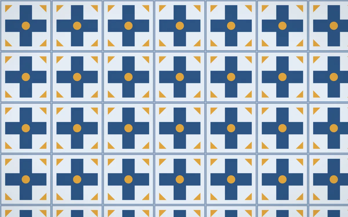 Jodhpur Indigo Cross Tile — light blue and gold azulejo background