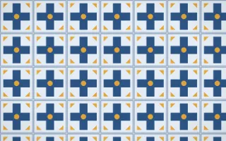 Jodhpur Indigo Cross Tile — light blue and gold azulejo background