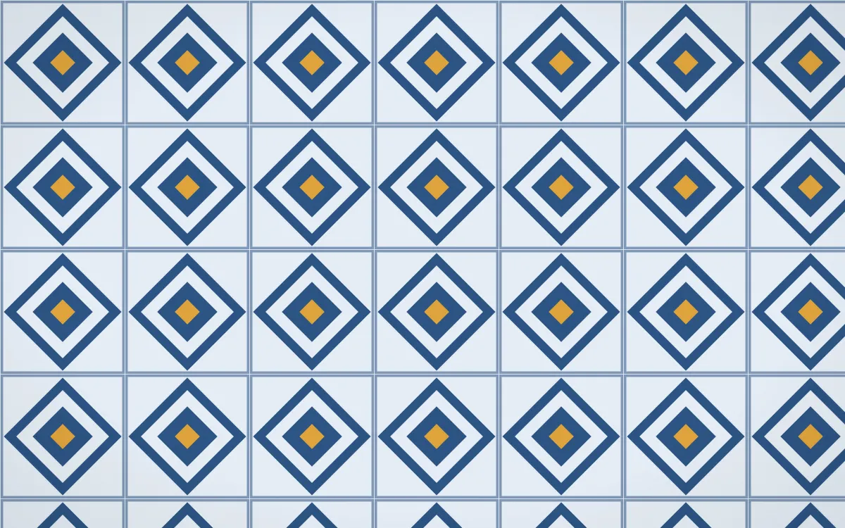Jodhpur Indigo Diamond Tile — light blue and gold azulejo background