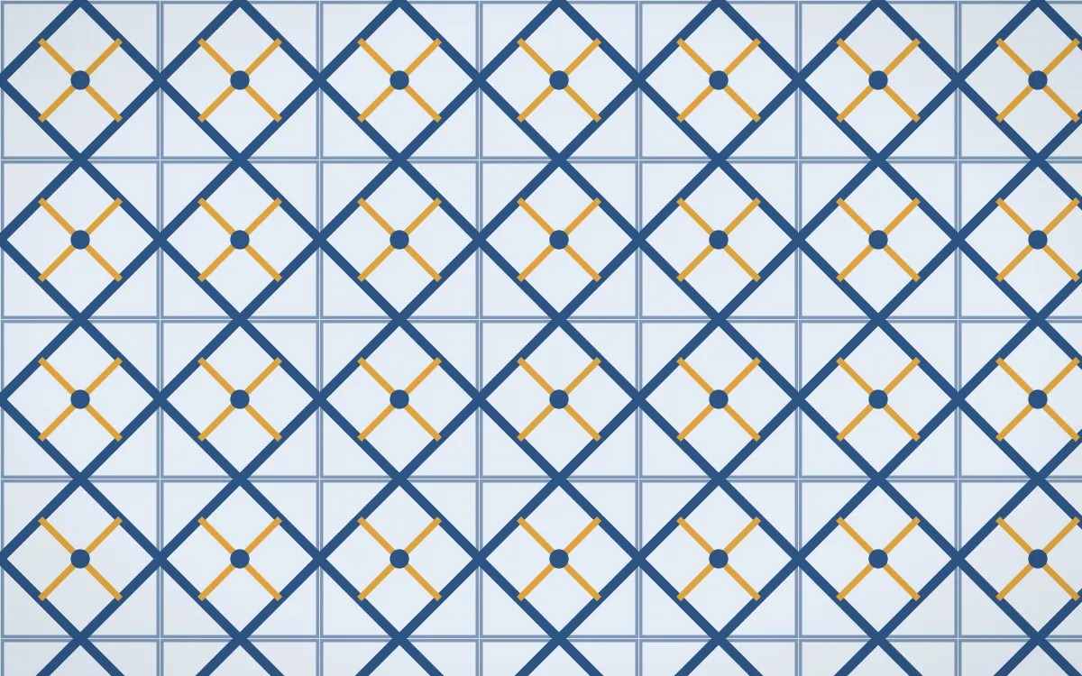 Jodhpur Indigo Lattice Tile — light blue and gold azulejo background