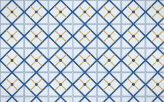 Jodhpur Indigo Lattice Tile — light blue and gold azulejo background