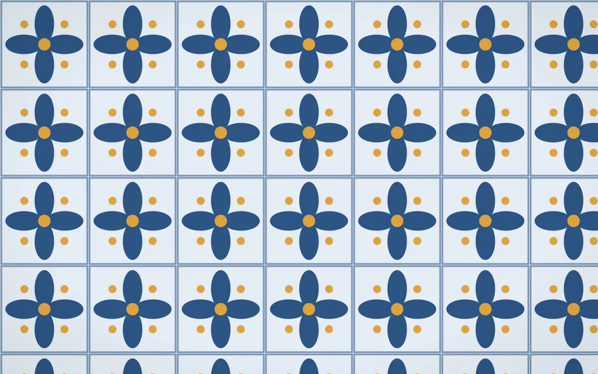 Jodhpur Indigo Petal Tile — light blue and gold azulejo background