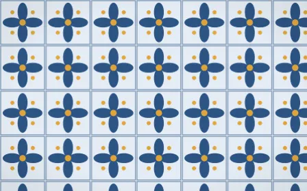 Jodhpur Indigo Petal Tile — light blue and gold azulejo background