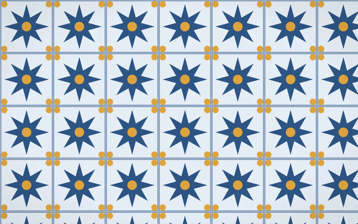 Jodhpur Indigo Star Tile — light blue and gold azulejo background