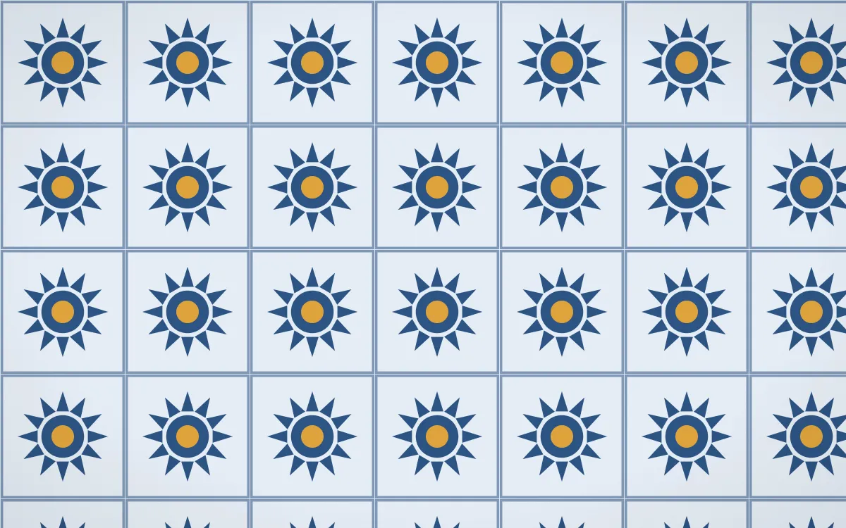 Jodhpur Indigo Sunburst Tile — light blue and gold azulejo background