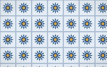 Jodhpur Indigo Sunburst Tile — light blue and gold azulejo background