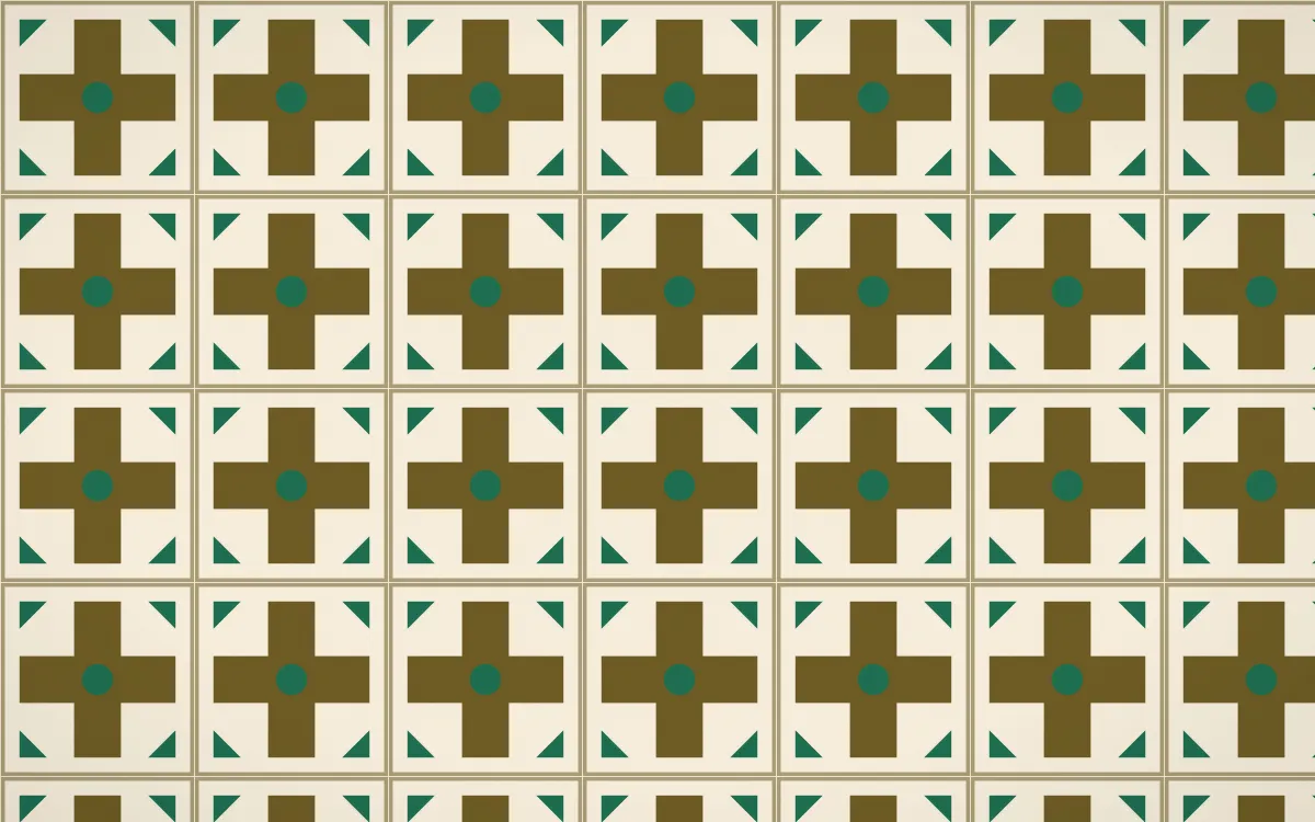 Kerala Spice Cross Tile — light brown, green and beige azulejo background