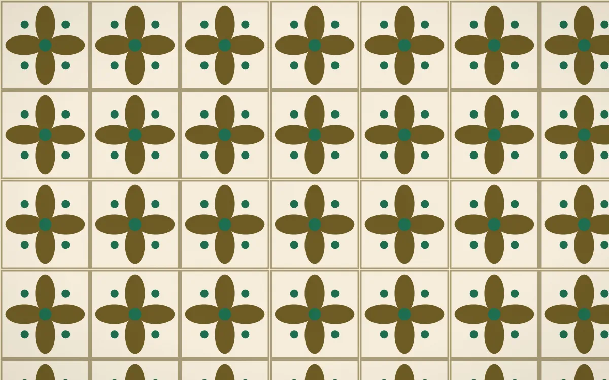 Kerala Spice Petal Tile — light brown, green and beige azulejo background