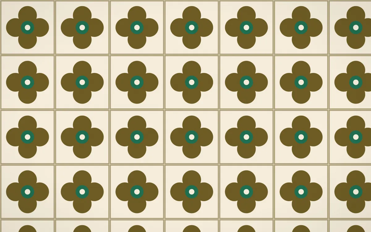 Kerala Spice Quatrefoil Tile — light brown, green and beige azulejo background