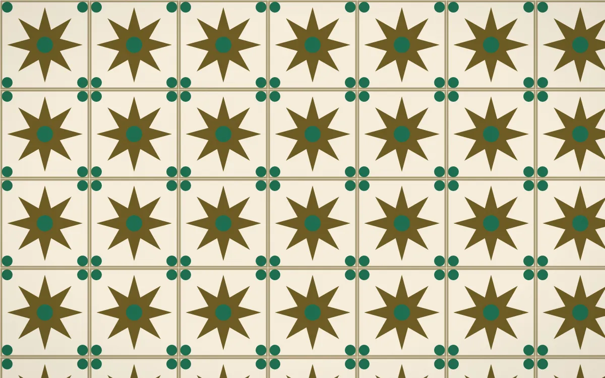 Kerala Spice Star Tile — light brown, green and beige azulejo background
