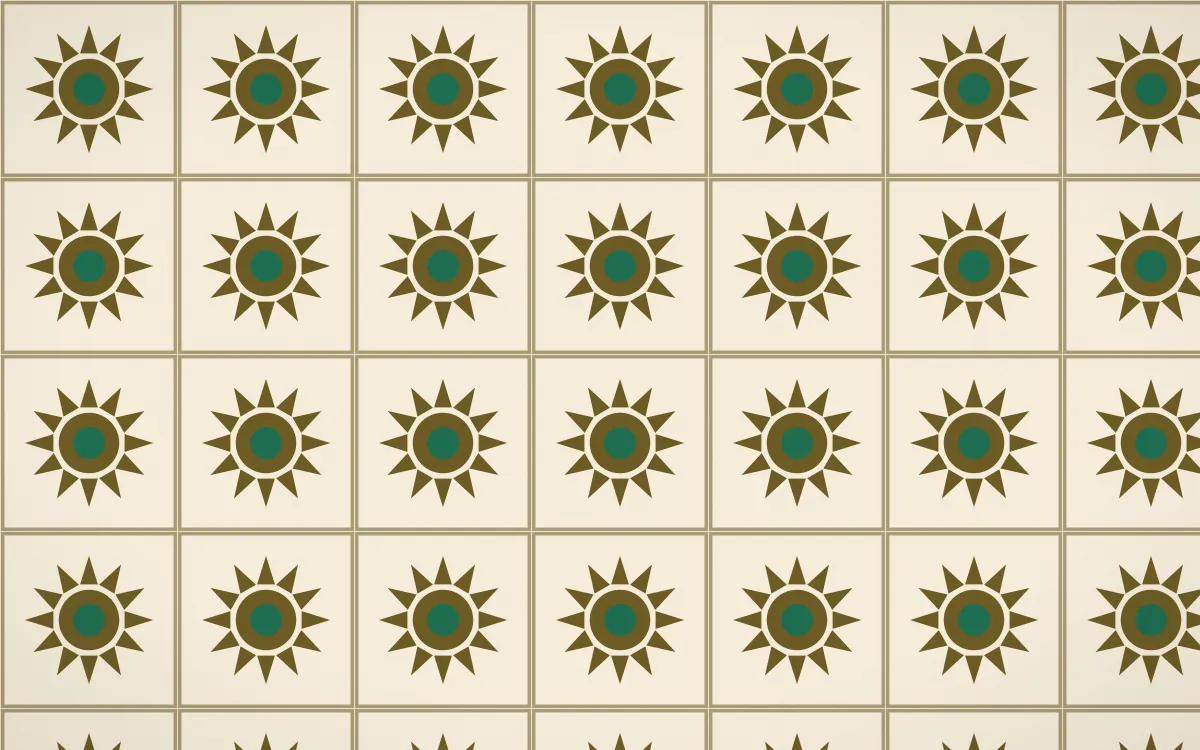 Kerala Spice Sunburst Tile — light brown, green and beige azulejo background